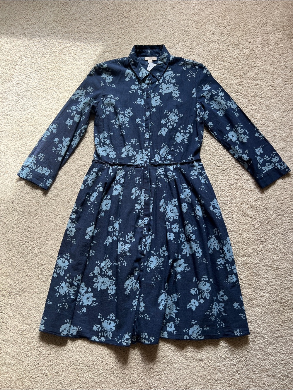 GAP woman Navy Blue Floral Button-Up Shirt Dress size XS